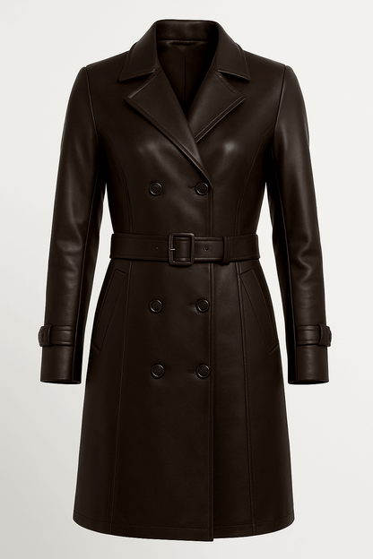 Classic Ladies Leather Long Coat