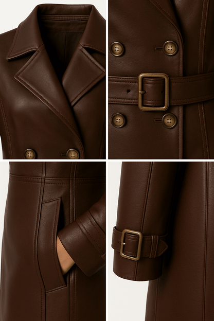Classic Ladies Leather Long Coat
