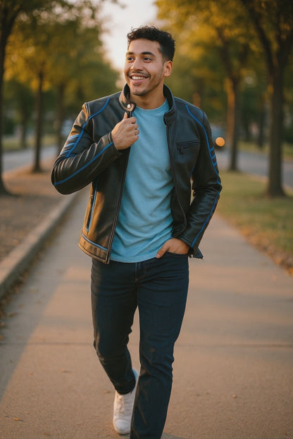 Men’s Biker Leather Jacket – Modern Slim Fit