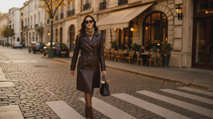 Classic Ladies Leather Long Coat